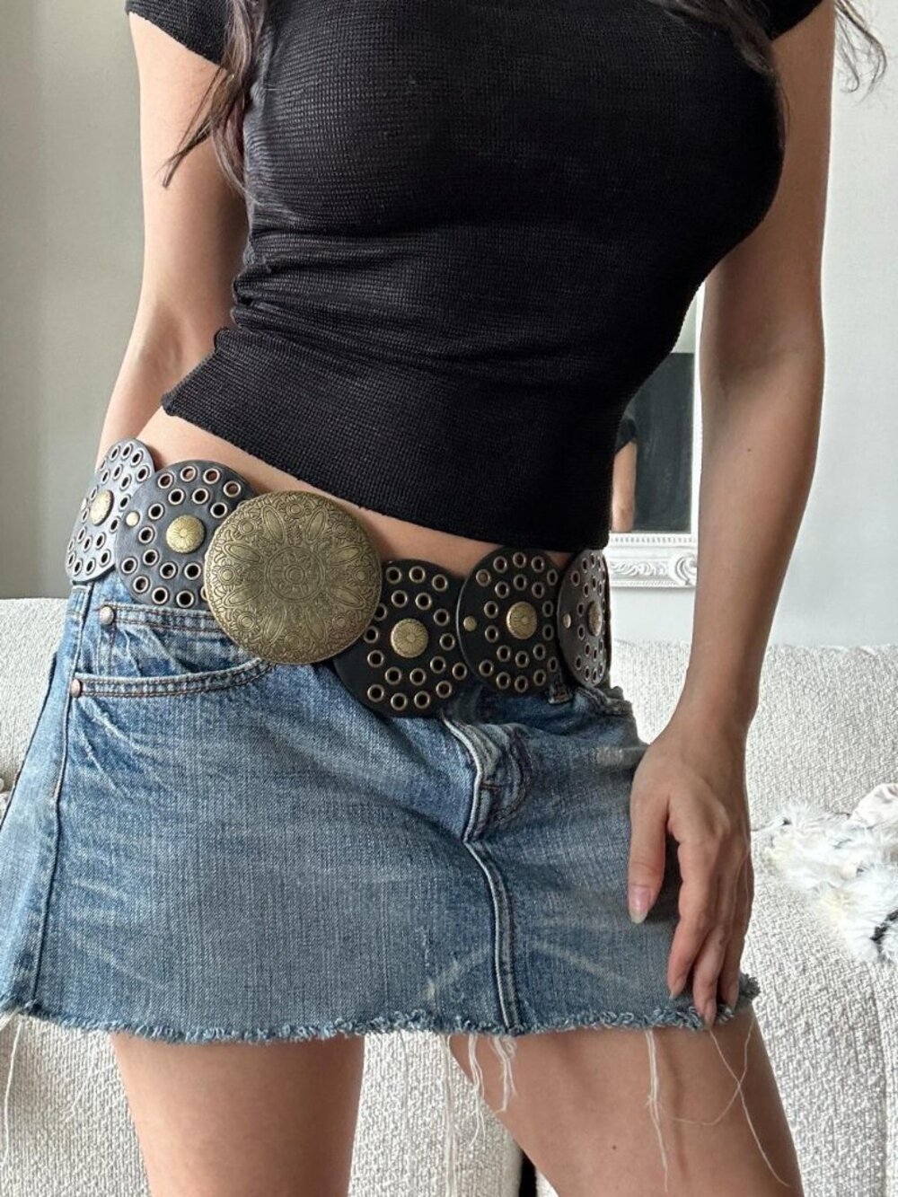 Y2K Black Concho Belt Wide Western Cowgirl Grunge Statement - Picture 4 of 8